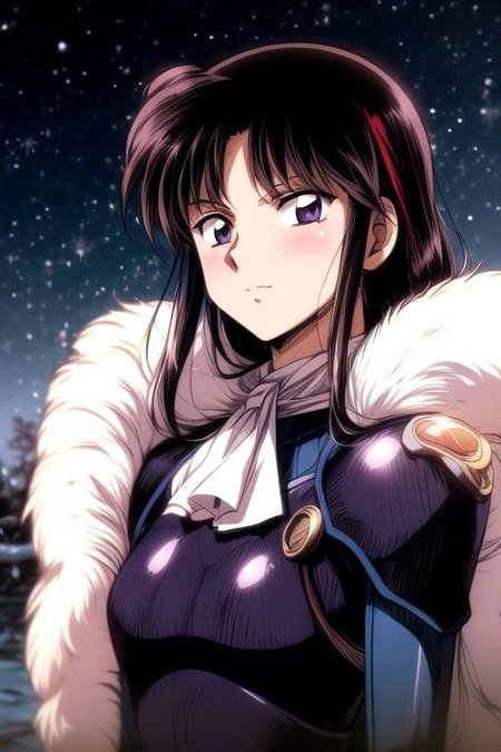 1girl Setsun4 solo long hair,  black hair very long hair purple eyes multicolored hair armor (fur trim) (medium body),<lora:EMS-179-EMS:0.800000>,<lora:EMS-293862-EMS:0.800000> bow, hair_bow, hair_tubes, red_bow, brown_hair, long_hair, bangs, ascot, frilled_bow, yellow_ascot, blush, smile, hair_between_eyes, athletic, (masterpiece:1.1), (best quality:1.1), 1girl, Real light and shadow, anime face, 4k, 8k, wallpaper,epic, detail texture, black hair, (blue eyes:1.5), ((((black hair:1.35, medium hair)))),intricate eyes,beautiful detailed eyes,symmetrical eyes,big eyes:1.5,(((lustrous skin:1.5,bright skin: 1.5,skin tanned,shiny skin,very shiny skin,shiny body,plastic glitter skin,exaggerated shiny skin,illuminated skin))),(detailed body,(detailed face)), cute, erotic,daring, (((medieval man armor,adventurer man armor,winter coat))),(((intricate outfit,intricate clothes, ushanka, embroidered outfit,ornate outfit,embroidered clothes,ornate armor))), (dynamic pose:1.0),happy,smile,(centered,scale to fit dimensions,Rule of thirds), ((snowy pine forest at night)), with dark stormy clouds,winter,scenery:1.25, highres,sharp focus,(ultra detailed,extremely detailed),(photorealistic artwork:1.37),(extremely detailed CG unity 8k wallpaper),(((vibrant colors,vibrant theme))),(intricate),(masterpiece),(best quality),