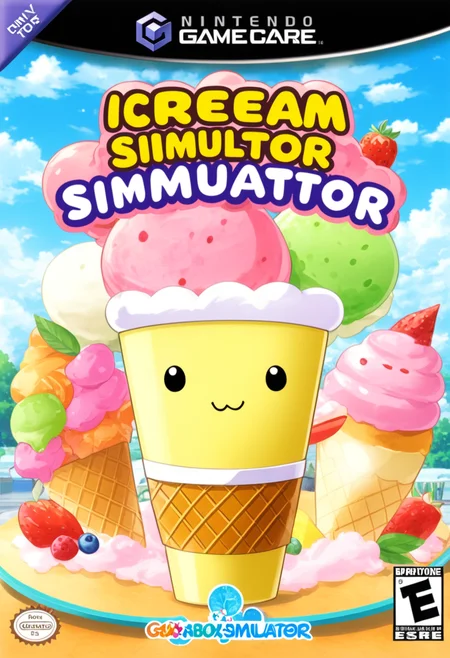 anime artwork <lora:GCNBoxArt:1> GCNBOXART, "icecream simulator", title, food_focus, no_humans, . anime style, key visual, vibrant, studio anime,  highly detailed