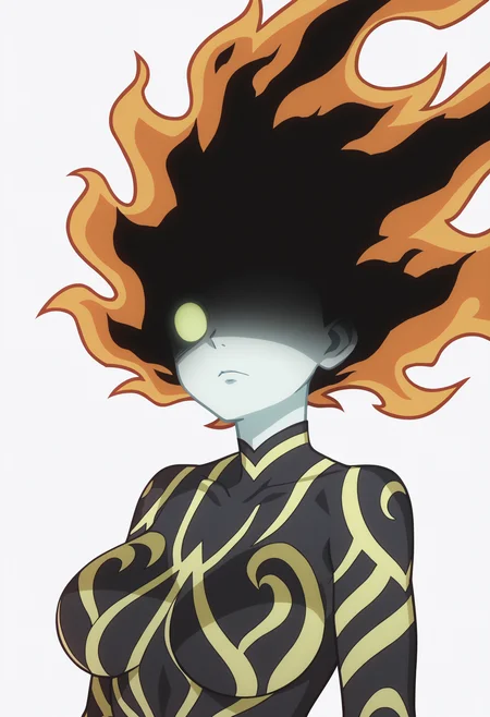 score_9, score_8_up, score_7_up, anime screencap, BREAK
1girl, dimaria, long hair, one eye, no pupils, fiery hair, shaded face,
bodysuit, colored skin, glowing, large breasts, neon trim, no nipples,
upper body, solo, looking at viewer, simple background, white background  <lora:DimariaYestaGodSoulPDXL_byKonan:1>