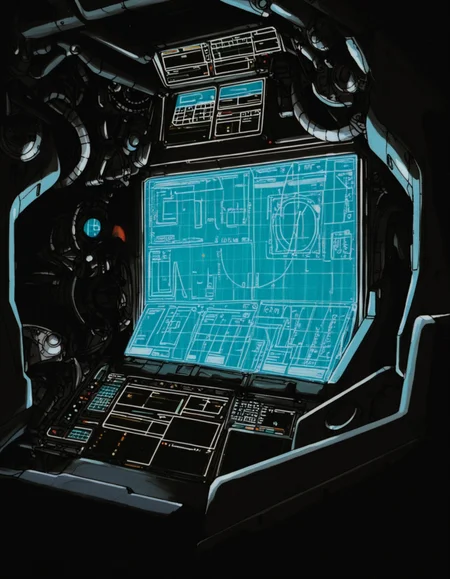 masterpiece, best quality, highres, (traditional media:0.6), highly detailed, 
cockpit, screen, buttons, mechanical parts, hud, <lora:Metal Skin Panic MADOX-01 Illustrious_1:1>