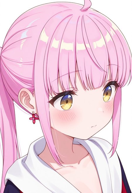 masterpiece, best quality, 32k, high resolution, absurdres, kazairo kotone, 1girl, solo, blush, ponytail, sidelocks, jewelry, earrings, ahoge, upper body, collarbone