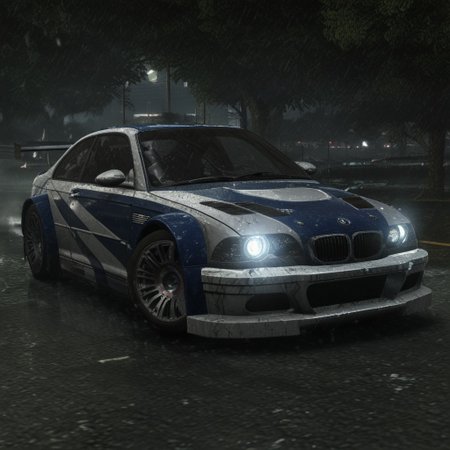 BMW M3 GTR, Need for Speed Most Wanted, racing through city streets, nighttime, rain, NFSMW