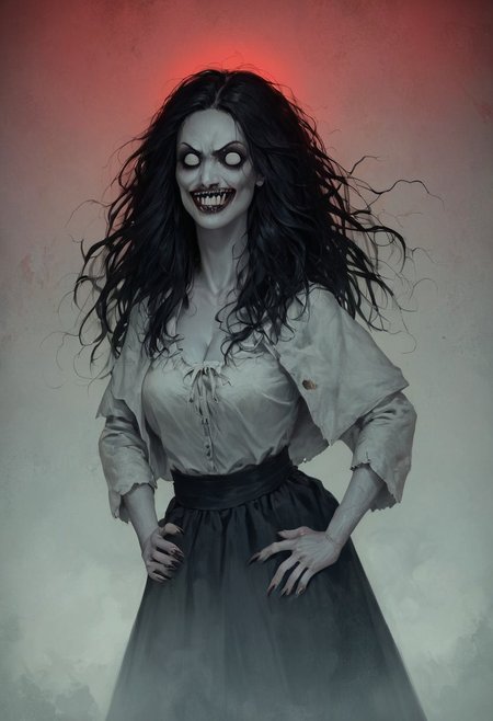 score_9, score_8_up, score_7_up, score_6_up, source_real, source_photo, a 3/4 three-quarters length portrait, veins, black veins, veins veiny breasts, 1girl, possessed witch woman , female possessed witch, possessed witch, deep cleavage, source_real, source_photo, a possessed witch, bloodless lips, possessed witch, Body horror, pale body, blank blind eyes, long black hair, grey skin, black veins, monster, scary, paranormal, pale, black veins, long tangled black hair, teeth, hands on hips, front view, very pale skin,  black peasant clothes
Black peasant clothes Black peasant clothes Black peasant clothes Black peasant clothes
very pale grimy filthy skin, evil smile, demonic possession. Evil smile, a possessed woman,, blank blind eyes, hands by side, floating in mid-air, floating above ground, no pupils,  red lighting, bedroom with peeling wallpaper, horror, scary face, monstrous, evil, claws, red lighting, Expressiveh, g0thicPXL,, neon,, zPDXL2, exorcist style