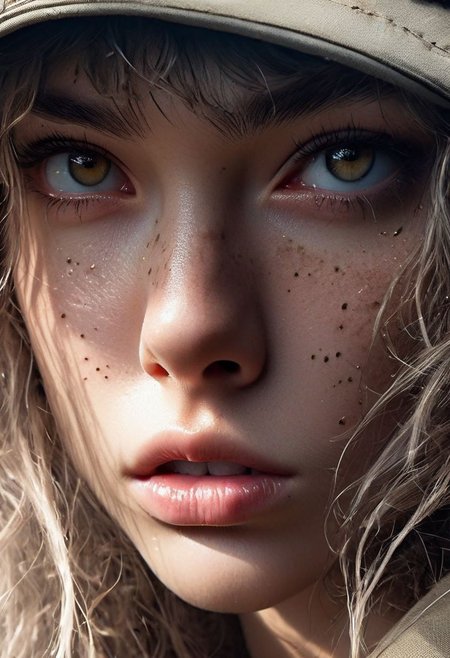 (((extremely details of eyes and face))) photo of Supermodel sexy shy girl 18yo with long messy hair, puffy lips glossy and intricate details on her face, freckles, backlighting, military navy , white officer's uniform, weathered and wrinkled complexion, captain's cap, sexy eyes, charming and seductive, piercing and hypnotizing eyes, very charismatic and intimidating, 8k, best quality, hyper detailed, ultra detailed, ultra high definition, 8k, super sharp focus, golden ratio, great detail of textures, sky of a terrible storm, ((masterpiece))
