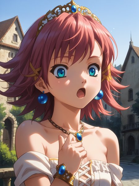 (upper body, solo focus:1.2) <lora:happy_tentacle-asuka-v0.1-000035:1>, ht_asuka, (petite:1.2), <lora:Shed_The_Skin's StS_age_slider_v1_initial_release:-1.25> ( (bare shoulders :1.1) :1.1) jewelry, necklace, earrings, bracelet ( , , ( surprised :1.2) , , (looking down:1.2) :1) , outdoors, vegetation, ( :1.1), summer , (night, night sky :0.6), (blue sky:0.6) , (:0.5), , (gothic architecture :0.9), (village :1.2) ( :0.8) score_9, score_8_up, score_7_up, score_6_up, score_5_up, score_4_up, ( [(realistic, photorealistic:1.3):(realistic:1.2):16] [(3d:1.2)::14] :1) <lora:LUUNA's Lunas-NijiJourney-SDXL-B2:0.35>, nijijourney <lora:prgfrg23's Counterfeit-V3.0 Style SDXL_LoRA_Pony Diffusion V6 XL:0.5> <lora:mfcg's mfcgXL:0.12> <lora:reweik's gyokai(himehajime)_PonyXL_style_v01:0.14>