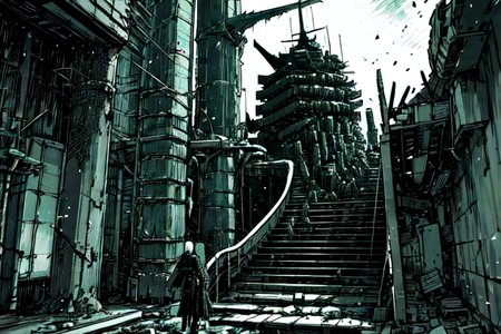 highly insanely detailed, masterpiece, top quality, best quality, highres, 4k, 8k, RAW photo, (very aesthetic, beautiful and aesthetic),  
tsutomu nihei,nihei_tsutomu,blame!,blame gakuen!,abara,TNstyle,sidonia_no_kishi,(stairs,mausoleum,sidonia \(ship\),space,spacecraft,megastructure in background,hangar,deep horizon,city ruins), 
<lora:ABARA:0.5>, 
(1girl:1.3), 
solo focus, 
bathroom with bath with a sink,toilet,faucet,soap,chitin bathroom,chitin a sink,chitin handrails,chitin window,chitin faucet,chitin toilet,chitin mirror,chitin,(chitin theme:1.2),(rough jagged texture:1.3),glow,jade,green theme,âââ