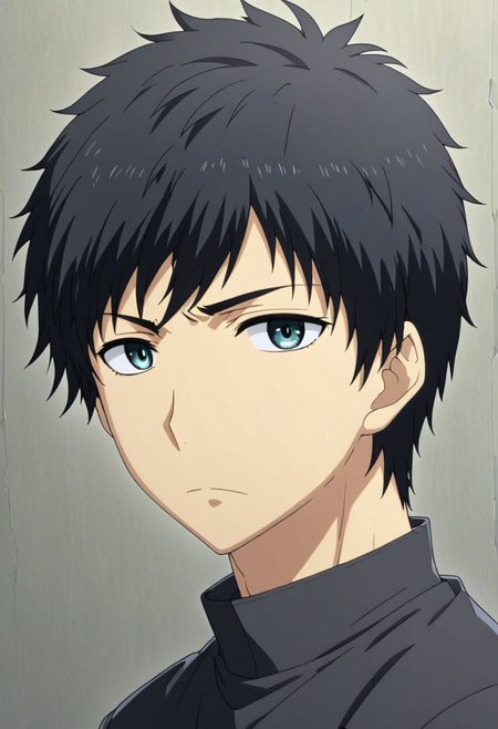 high resolution, solo, best quality, 1Boy, Arata Kaizaki, Black Hair, portrait, looking at viewer, focused gaze forward, upper body, head upright, envy, OverallDetail