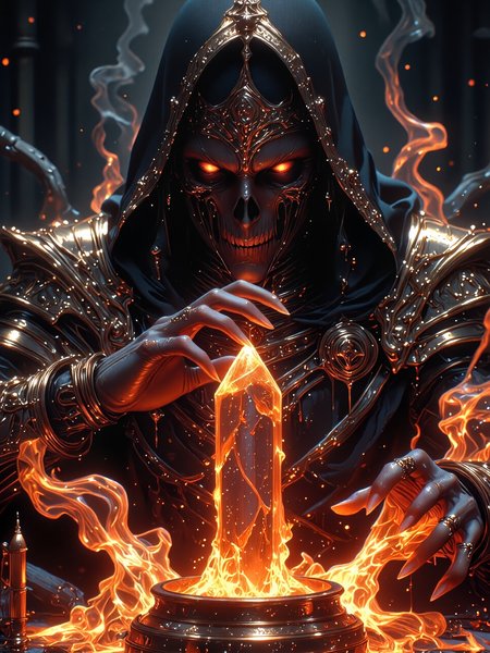 famous artwork, fantasy, sci-fi, hyper-realistic, photo-realistic, ultra detailed, accurate, high resolution, uhd, 8k, 4k, dramatic, highly aesthetic, at night, dim lighting, as our crowns begin to rust, karmic debt that burns to dust, incinerate our beings as you must, when will you come? where will we be? when will you come for me? as saturn's coming down, ancient horrors, eternal darkness, hooded figure, liquid mercury, shimmering potion, formless nightmare, shimmering obelisk, flesh-bound grimoire, lovecraftian, cthulhu mythos, mythp0rt, hkdeath, <lora:style-mythic_fantasy-v2-flux-by_velvets:0.68> <lora:living_death-flux-by_hailoknight:0.92> <lora:epic_gorgeous_details-balance-flux-by_flyway:0.68> <lora:image_enhancer-flux-by_dever:0.68>