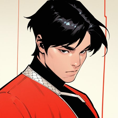<lora:SHANG_CHI:1>
shang_chi, solo, looking at viewer, short hair, black hair, 1boy, closed mouth, jacket, upper body, male focus, black eyes, sweater, black shirt, parted bangs, fingernails, expressionless, red jacket, muscular, muscular male, science fiction, serious, realistic, black sweater, animification, bodysuit, thick eyebrows
, motion blur, film grain, abstract, natural lighting, fantasy, cinematic, dynamic view, very awa, masterpiece, best quality, absurdres, newest, perfect quality, detailed background, intricate details, (artist:fl \(l-fl\):0.7), (artist:tooboshoo:0.7), (artist:dizdoodz:0.8)
