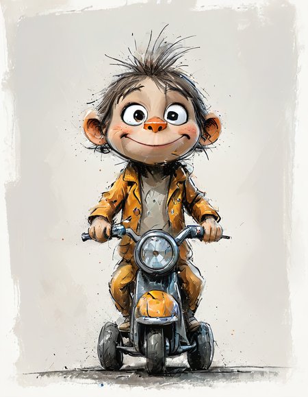 impactful color paint of cute drawing of a monkey riding a motorc,
highly detailed, sharp, professional, clear, high contrast, crystal clear, 4k, uhd, masterpiece