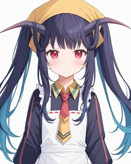 fuuka \(blue archive\),1girl, horns, solo, apron, twintails, hair_on_horn, white_background, simple_background, blush, looking_at_viewer, pout, twitter_username, necktie, frills, school_uniform, head_scarf
<lora:fuuka_(blue_archive)_image510_2023-11-23-000012:1>. gorgeous,key visual, vibrant, studio anime,award-winning, professional, highly detailed,high budget, cinemascope