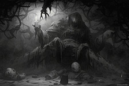 Photography, photorealistic, insanely real life detailed, 8k, highest resolution possible, sharp focus, taken with professional DSLR and lenses, cinematic, taken best skilled cinematographer, 
mong, monster, horror \(haunted house\), Darkness,
haunted house,night,dark,sparse Candlelight, creepy, scary,terrifying
horror movie atmosphere, cinematic dark night time lighting and dramatic shadows,