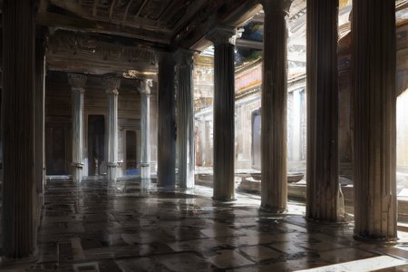 highly insanely detailed, masterpiece, top quality, best quality, highres, 4k, 8k, RAW photo, (very aesthetic, beautiful and aesthetic),  
Ancient Roman Interior Design,RomInt,marble_interiors,warm_light, 
<lora:RomanInterior-10:0.7>, 
(1girl:1.3), 
1other, 
, 
, 
, 
abaddoned dungeon interior,abaddoned labyrinth, 
scenery,360 panorama,âââ