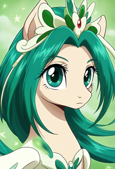 detailed background, green hair,, shiny skin,green eyes,<lora:curemint.pony:1>, curemint, solo,