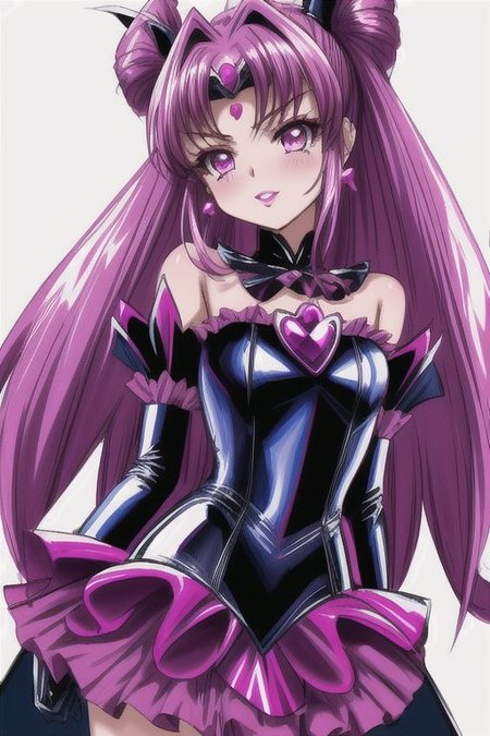 evil corrupted young princess wearing dark pastel (ruffled:1) (gleaming latex:1) EvlSM DarkPrecure Bad_End_Precure gown with (long latex cape:1) and latex elbow bridal gauntlets, (Perfect Face:1), soft lighting, glossy red lips, ruffles,
<lora:more_details:1>