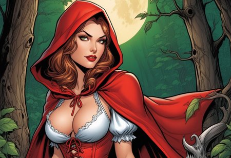 comic, red riding hood, j scott campbell, graphic illustration, comic art, graphic novel art, vibrant, highly detailed