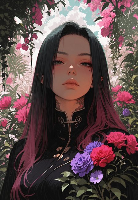  high detailed, high quality, masterpiece, no text, quality highlights, 8k detail, detailed background, source_anime, dynamic view, hentai, ultra-detailed,
score_9, score_8_up, score_7_up, score_6_up, solo, 1girl, long hair, plant, flower,
