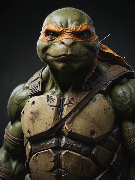 teenage mutant ninja turtle, character, waist and torso,    heperrealistic, masterpiece <lora:Desolation:0.5>