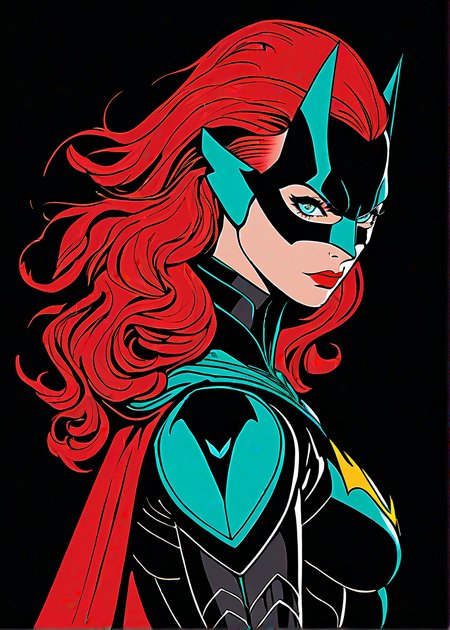 masterpiece, best quality, batwoman, solo, futuristic, intricate, over the shoulder, looking at viewer, black background, simple background, glow in the dark, sci-fi, multicolored hair, aqua eyes, warrior