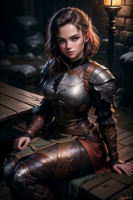 <lora:RPGDwarf:0.7>  dwarf:1.2, 1girl Short stacked bob hairstyle in peach  with Amber eyes  eyes  and Bold eyebrows , ranger wearing ranger outfit holding crossbow full body shot, In a frozen landscape under the aurora borealis, with ice sculptures that come to life, in background, realistic:1.2,  masterpeice, ultradetailed, intricate details, perfect quality, ultrashapr, ultradetailed, photorealistic, perfect shadows, profesional lights, realistic, blurry, boekh, masterpiece light works,depth of fiel, ultradetailed character, pefect quality, maximum quality, intricate details, detailed face  By jeremy mann, by sandra chevrier, by maciej kuciara, sharp, (perfect, body:1.1), realistic, real shadow, 3d, (dark castle background:1.2), (by Michelangelo), (profesional lights:1.3) (profesional photography:1.3), full body shoot, concept art of medieval rpg character,Seated on a park bench, she gazes into the distance, her gentle smile captivating passersby