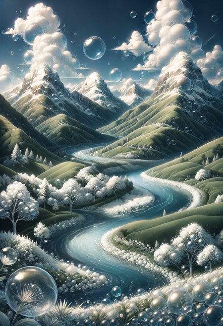 embedding:lazympos, landscape, mountains made of bubbles, river, valley, clouds <lora:Challenge_Winnifier_2025-03:0> <lora:Bubbles_sdxl-000013:1.2>
