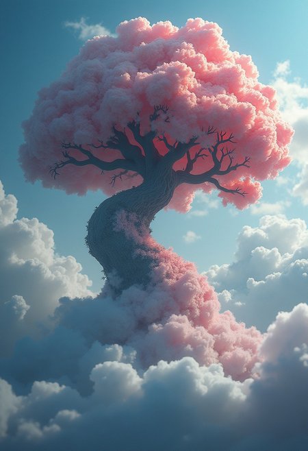 fluffy gnarly magical tree made out of stormy clouds, a perfect photography by Andree Wallin, Mark Mann, Marc Simonetti, Albrecht Durer, wlop, Jeremy Geddes, vibrant colors, intricate artwork masterpiece, trending on artstation and cgsociety, impressive, stunning, beautiful, cloudy, fluffy heavenly scenery, amazing depth, hyperdetailed, artistic, nanopunk, surreal waterfall, surreal photorealism
