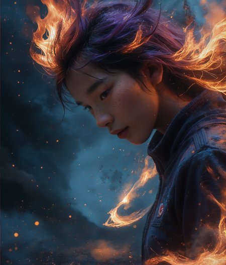 (score_9,score_8_up,score_7_up),
photorealistic, photography, depth of field, cinematic,
Japanese, monolid, looking at viewer,
(engulfed in dark purple flames, energy, power, magic, particles, effects, mist, dust,:1.3)