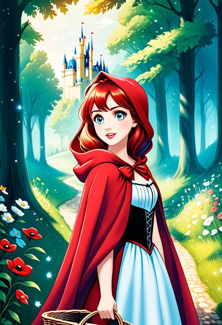 8K. Little Red Riding Hood with (brown bob hair:1.05), (blue eyes:1.05), with SnowWhite with (bob black hair:1.05), (and black eyes:1.05) (Enchanted home environemnt), in the woods full of magical houses behind them.
Anime_theme. Two_people
<lora:Little Red Riding Hood XL + SD1.5LITTLE RED RIDING HOOD_v:2.0>
<lora:DIsney Princesses PONY EDIT by Foxie Queen>