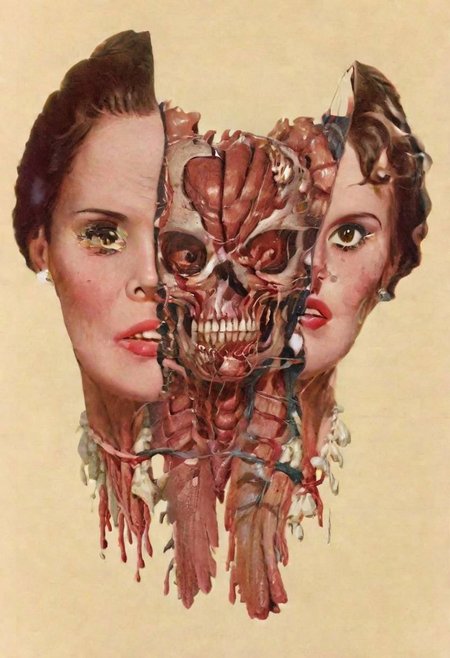 split head, skull inside woman head fleshmutant