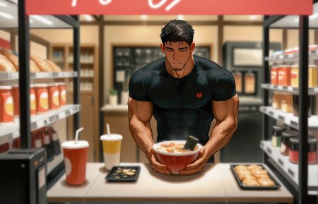 <lora:Random_style_lora_Illustrious:1>, ((rtxon, scenry, depth of field, wide shot, ramen shop)), man, ,, masterpiece,best quality,amazing quality,very aesthetic,high resolution,ultra-detailed,absurdres,
solo, male focus, muscular male, muscular male, bara, mature, (very short hair, beard, bara, mature, facial hair, stubble), facial hair, bara, mature,
aixiwuganda_(20222192), very awa, masterpiece, best quality, absurdres, newest, perfect quality, detailed background, intricate details,
<lora:slider_Body Type_alpha1.0_rank4_noxattn_last:2><lora:style_Anime Summer Days 2 Style SDXL_LoRA_Pony Diffusion V6 XL:.6><lora:slider_cfg_scale_boost:.7><lora:Artist6p:.55> Artist6p, Artist04p,<lora:slider_il_brightness_slider_d1:-1><lora:slider_il_contrast_slider_d1:-1><lora:slider_DarkSlider1.2_alpha1.0_rank16_full_300steps:-.6>