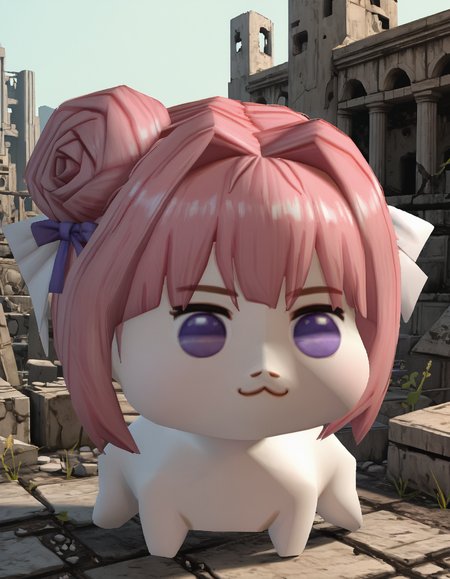 score_9, score_8_up, score_7_up BREAK  1girl, solo, chibi, doro, creature, :3, pink hair, purple eyes, hair bun, hair bow, white skin, solid circle eyes, n64zeldastyle, 3d, polygonal, ruins, post-apocalypse, skyscraper, full body <lora:Doro_X_PDXL_V1:1> <lora:zs_N64ZeldaStyleXL:1>