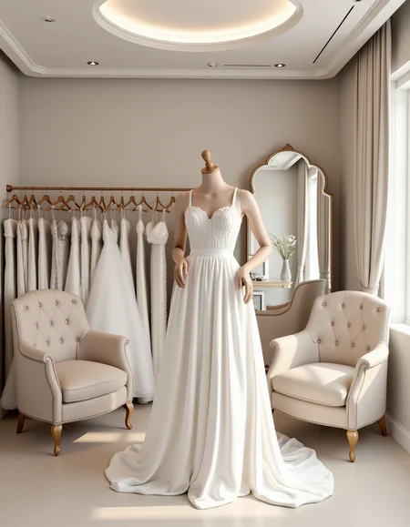 <lora:JJsBridalStore_Flux:1> ((bridal store)) , ((best quality)),((masterpiece)),((realistic)),indoors, mirror, reflection, chair, sofa, curtain, table, photorealistic, authentic, indoor scenery, highly detailed, ceiling light, cloth, glass, sky, center composition,