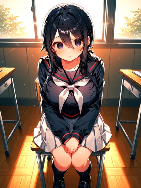 <lora:Ryoba4XL:1> Ryoba_YS,1girl, long hair, low ponytail, serafuku, large breasts, white pleated skirt, loafers, black kneehighs, white neckerchief, school uniform, solo, classroom, indoors,  <lora:spo_sdxl_10ep_4k-data_lora_webui:0.5>, 
masterpiece, best quality, amazing quality, very aesthetic, absurdres, newest, soft lighting  <lora:omoyunakyu715-_style_Illustrious:0.5> omoyu_nakyu715