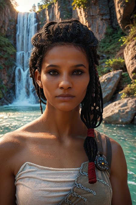 score_9, score_8_up, score_7_up, score_6_up
 <lora:ACAya:1>
ACAya, 1girl, black hair, brown eyes, dark skin, looking at viewer, in front of hidden mountain waterfall, morning, secluded and refreshing with soft morning light on cascading water