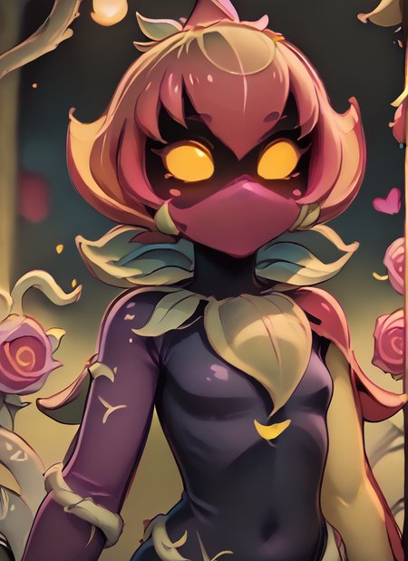 score_9, score_8_up, score_7_up, <lora:bslily:1>bslily 1girl  green skin ,  yellow eyes,  shaded face,   no mouth, pink hair , shaded face, ,pink mouth mask, plant girl , sleveless  , black bodysuit  ,  Vines , asymmetrical sleeves,  purple sleeve  ,  cape,  <lora:Kittew-4RCH0N:1>4RCH0N