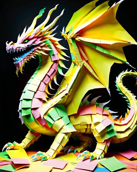 a massive colorful dragon made out of  Jed-StickyN, standing on a pile of gold made out of ral-toiletpaper, fantasy, epic,
<lora:StickyNotesStyle:1>,  <lora:ral-toiletpaper:0.7>