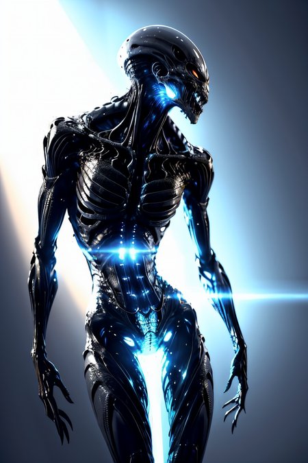 A humanoid figure with a luminous, ethereal presence. Its body is semi-transparent, and it seems to phase in and out of visibility. (Realisitc:1.5) alien woman monster, breasts, <lora:EdobMonsterFemale2_v1.0:0.8>