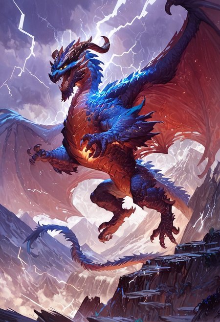 score_9, score_8_up, score_7_up, score_6_up, score_5_up, score_4_up, gigantic storm dragon, teeth, horns, long tail, wings, mountains, lightning aura,fantasy,solo focus,epic