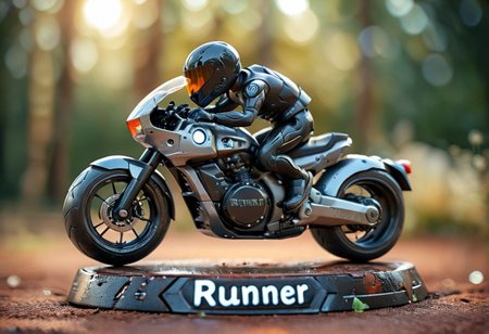 cinematic photo, a futuristic motorbike, "Runner" written, 35mm photograph, film, bokeh, professional, highly detailed