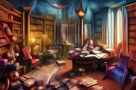 a fantasy bedroom that is also the owner's personal library with books everywhere
FanStu