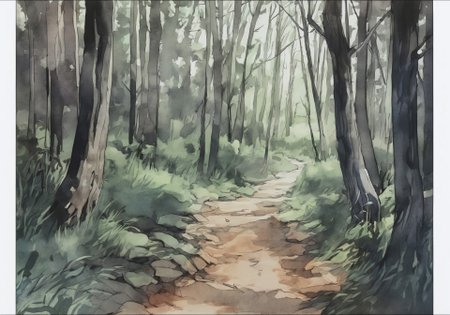 *Channel_42*
*The background for a new anime horror sci-fi visual novel*
*Watercolor* *Charcoal* *Stencil* *1920s* *Colorized* 
*Woods* *Trail* *clearing* *lake*
*Evening* *Spring* *Clear*