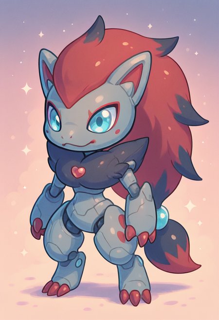 masterpiece, best quality, no humans,    <lora:ZoroarkPokedex_IXL_v1:0.8>,   zzZoroark, cute, mecha, chibi,   k4w4iim1r41, cute outfit, pastel,  <lora:KawaiiMirai_IXL:0.8>,