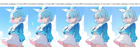 arona \(blue_archive\),blue eyes,blue hair,blue halo,single braid,short hair,
bow hairband,white skirt,blue serafuku,white skirt,
smile,
cowboy shot, 
very awa,masterpiece,best quality,year 2024,newest,highres,absurdres,
<lora:outline_noobaieps_1.9.1svd_LINE:2>,