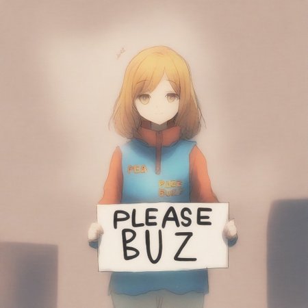 Girl with sign saying please buzz