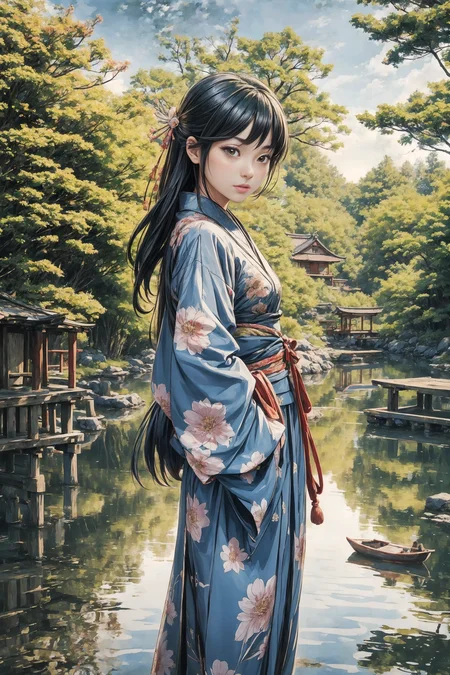 (japanese fisher woman:1.2), portrait, pretty, beautiful, adorable, lovely, japanese landscape, (fishers village), Columbia Green short yukata, (very detailed), dog, peasants, sakura trees, bridge, boats, best quality, realistic, sharp focus, sunny sky, natural light, backlight, shadows, high contrast, hdr,  reflections, <lora:Detail Tweaker LoRA add_detail:0.7>  <lora:depth_of_field_slider_v1:5> <lora:SDXLrender_v2.0:0.8>