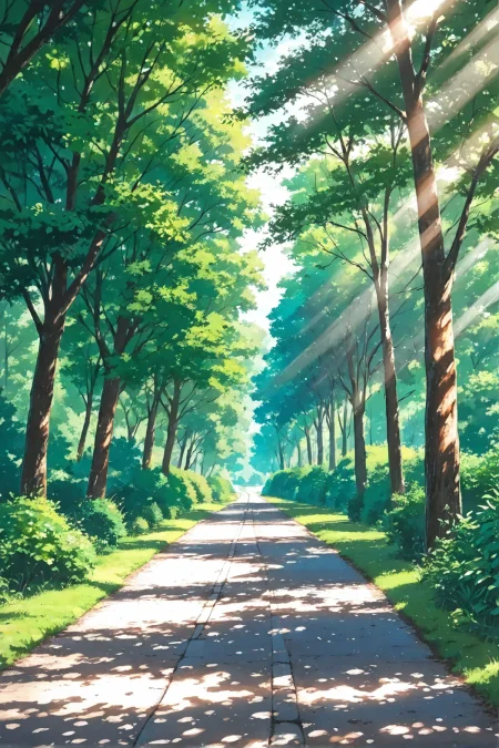 masterpiece, best quality, amazing quality, very aesthetic, absurdres, newest,  unity 8k, blurry background, Depth of Field, Anime Background
tree, scenery, no humans, nature, outdoors, forest, dappled sunlight, sunlight, day, path, tree shade, grass, road, traditional media, park, shadow, leaf, godrays, rays, light rays
<lora:add-detail-xl:1> <lora:Anime_Background-_Style_for_Pony:0.6>