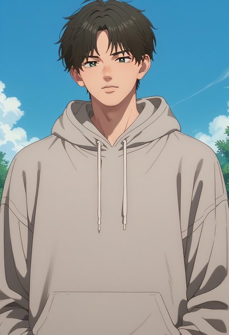 score_9, score_8_up, score_7_up, source_anime, rating_safe, Ousfection, 1boy, male focus, anime screencap, grey-hoodie,
