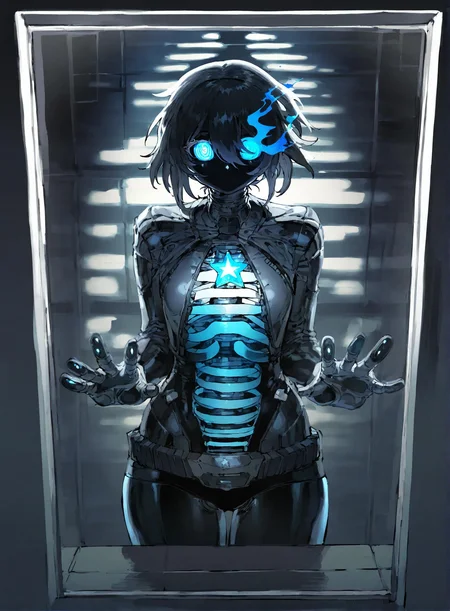 1girl ,black_rock_shooter , optical illusion, ssambatea, quasarcake, Fishine, negative space, see-through_body ,made of, tiny neon glass filaments, w0gf1l, Android, star, solo, glass skin, made of glass,neon light, detailed background, hand out frame,
<lora:illustrious_noobai_epsilon_pred_1_best_quality_v1:0.7> ,<lora:illustrious_noobai_epsilon_pred_1_masterpieces_v1:0.7>,  <lora:add_details_xl:0.7>,<lora:ponyv5_noobE11_1_adamW:.0.5>, <lora:World_of_Glass_Filament:1>
masterpiece, best quality, amazing quality, very aesthetic, absurdres, newest,