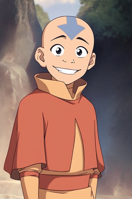 score_9, score_8_up, score_7_up,  <lora:Aang:0.8>, 1boy, solo, aang, air nation clothing, bald, blue tattoo, black eyes, smile, teeth, cowboy shot, outdoors, looking at viewer