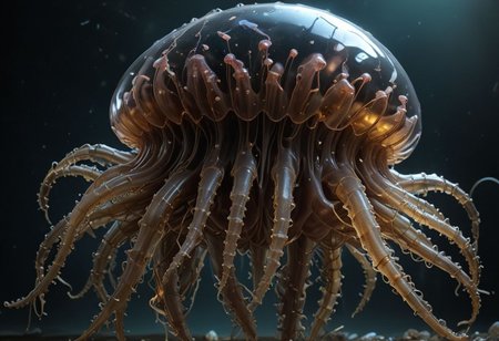 cinematic, jellyfish chonkasaurus, scifi, raytracing, HD, 4k, floating energy, night, dark, flesh color, (energy effects:1.3), <lora:chonkasaurus-000003:1>, <lora:add-detail-xl:2>